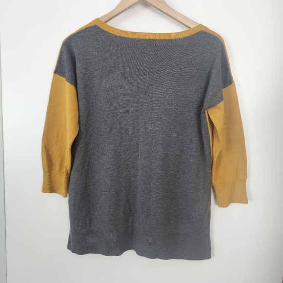 BANANA REPUBLIC Mustard Yellow Grey Scoop Neck Sweater Drop Shoulder 3/4 Sleeves - Picture 3 of 9